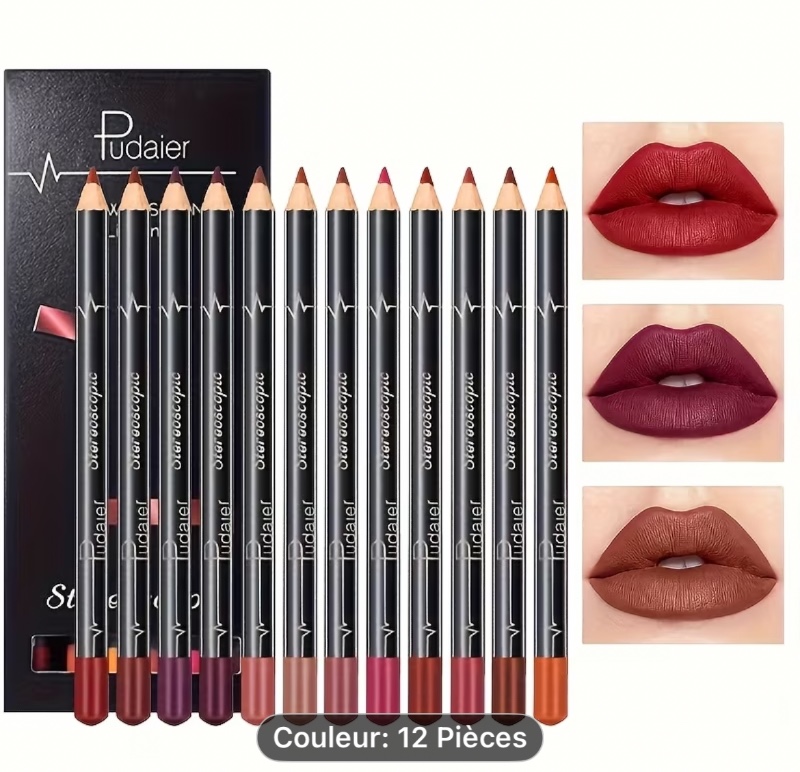 12 pièces Crayon à Lèvres Mat - Crayons à Lèvres Velours Moka pour Tous Types de Peau, Finition Hydratante, Couleurs Variées