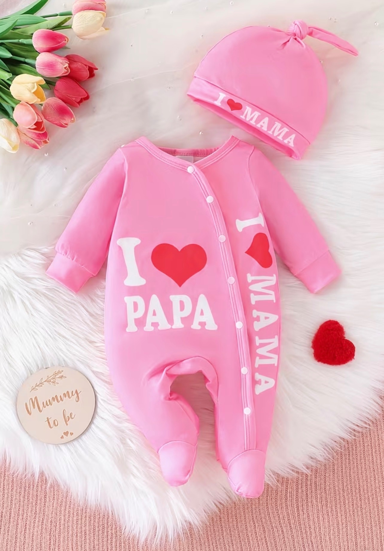 Ensemble adorable de body et bonnet pour bébé fille & I Love Papa
