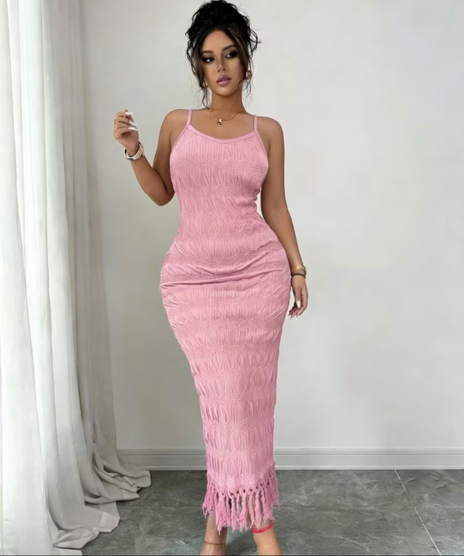 Robe à Bretelles Unie Populaire pour Femmes, Robe Midi Plissé