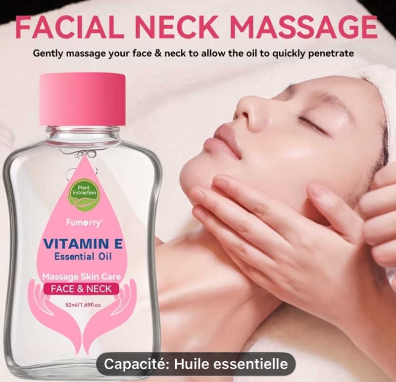 Huile de soin à la vitamine E - Naturelle, extraite de diverses plantes, une essence de massage pour les soins de la peau - Parfaite pour le visage, le cou et le corps, offrant hydratation et humidité, tout en raffermissant et en nourrissant la peau