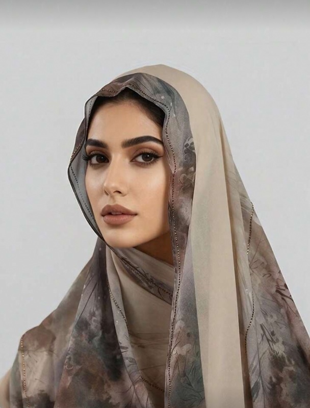 1 foulard en mousseline imprimée  Foulard élégant et luxueux au style rétro, accessoire de mode hijab musulman pour femme