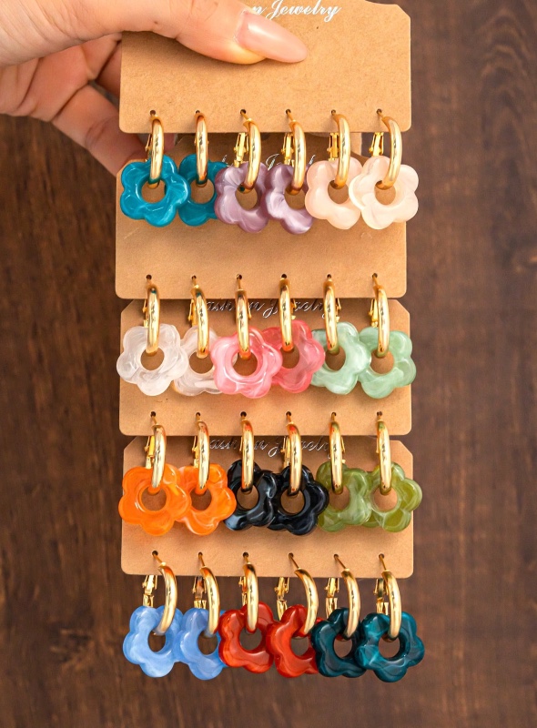 Boucles d'oreilles en résine dopamine colorée (lot de 6 à 24), style minimaliste, élégant et polyvalent, parfaites pour un usage quotidien.