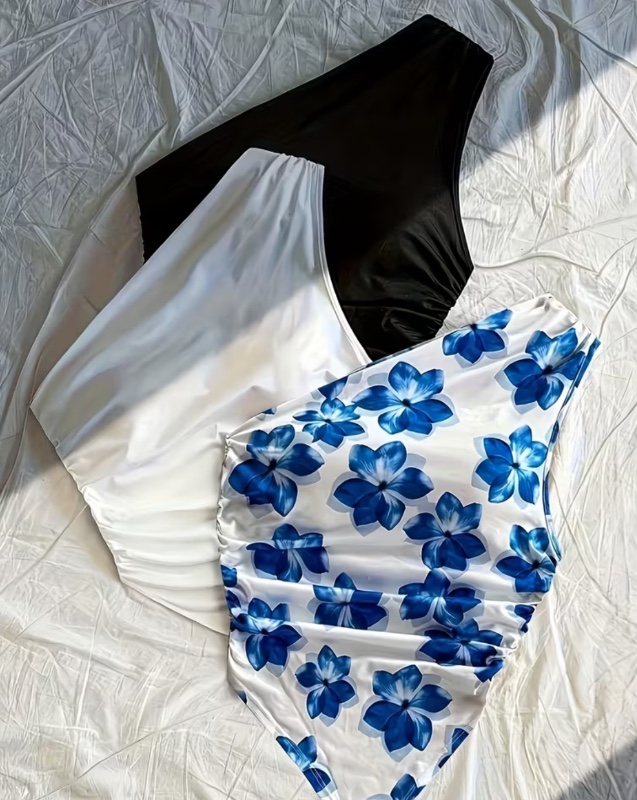 3 pièces Haut Élégant Femme à Une Épaule, Gilet Sans Manches, Imprimé Floral.