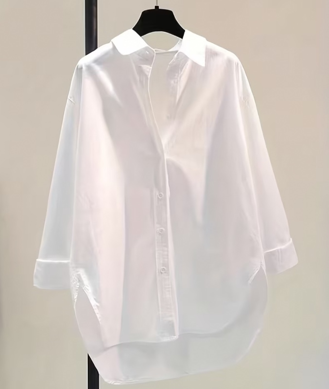 Haut Femme Mode Décontractée Nouveau à Revers Manches Longues Ample, Haut Femme Décontracté Polyvalent, Vêtement de Mode Blanc Boutonné pour Trajets Domicile-Travail, Chemise Femme Ample