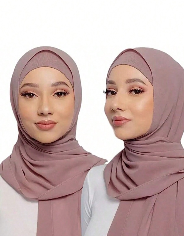 Ensemble de 2 bonnets en mousseline légère effet soie, foulards hijab, couvre-chefs adaptés à un usage quotidien avec une tenue habillée