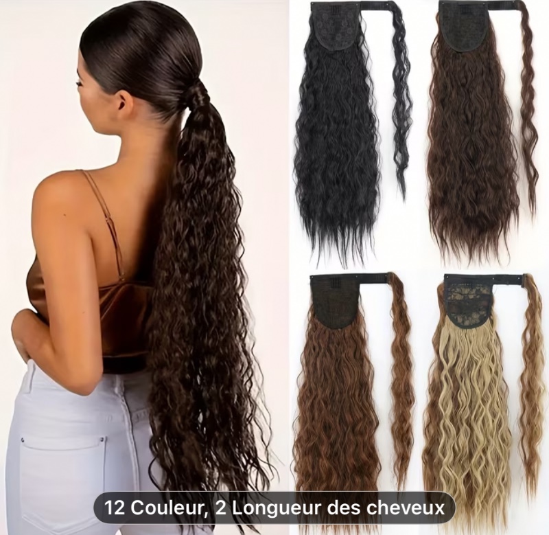 Extensions de cheveux ondulés de maïs luxueux de 22 pouces de long - Augmentent instantanément le volume et l'allure - Parfaites pour les femmes et les boucles synthétiques enveloppantes