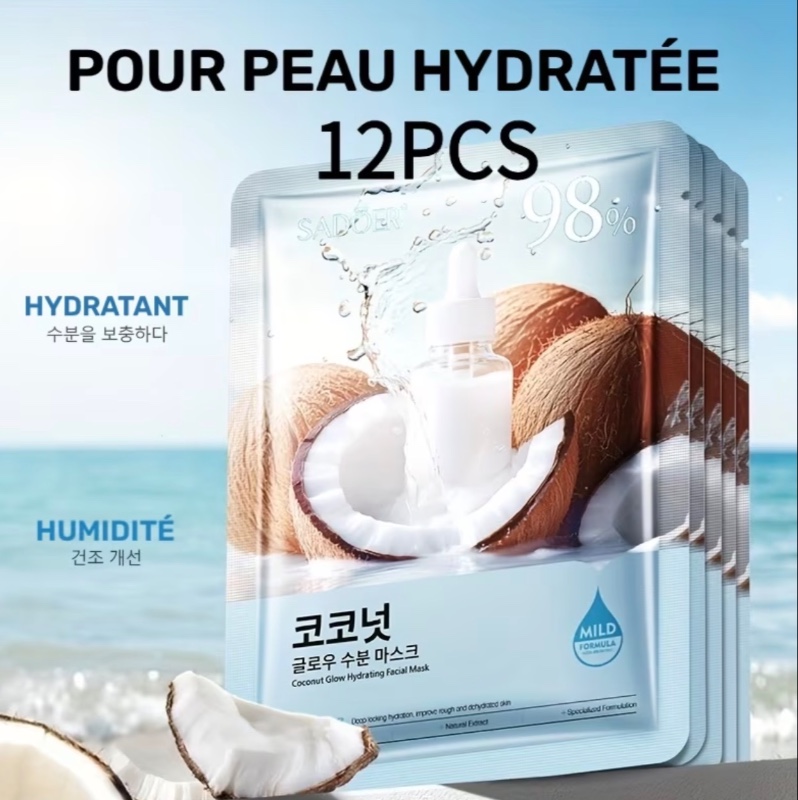 Lot de 12 masques hydratants pour le visage