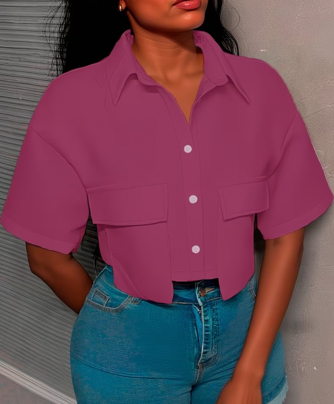 Blouse décontractée tendance printemps-été pour femmes, col revers uni, idéale pour le shopping en extérieur et les trajets quotidiens, élégante