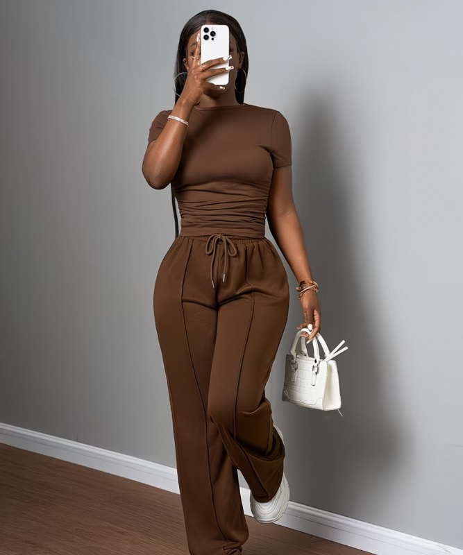 Ensemble Pantalon à Jambe Large et Amincissant avec Cordon pour Femmes, Nouvelle Mode Printemps-Été