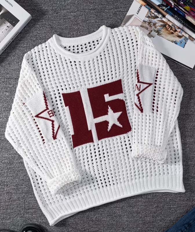 Pullover décontracté pour femme à col rond, motif étoilé numérique et design aéré