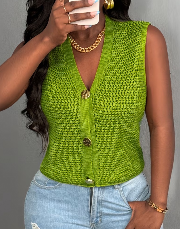 Gilet Femme Décontracté Sans Manches en Dentelle - Haut d'Été à Col V avec Boutonnage, Pièce Légère Semi-Transparente pour Tenues Chic, Design Polyvalent et Élégant, Tissu Respirant, Idéal pour les Amoureuses de la Mode