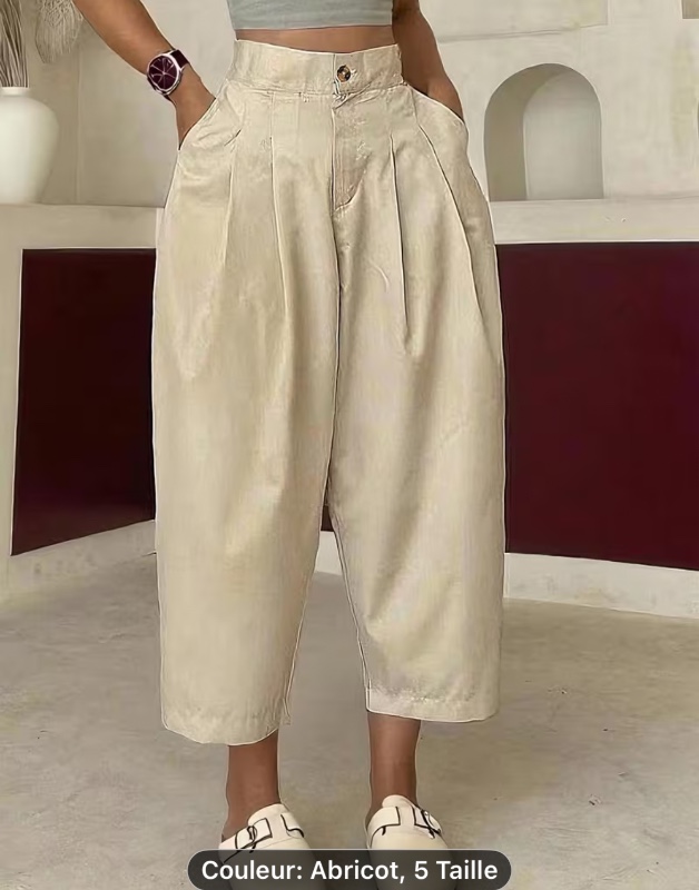 Pantalon long plissé taille haute et poche biseautée, couleur unie, style décontracté et urbain pour tous les jours - Style minimaliste, idéal pour les trajets quotidiens, le travail, le bureau et diverses occasions.