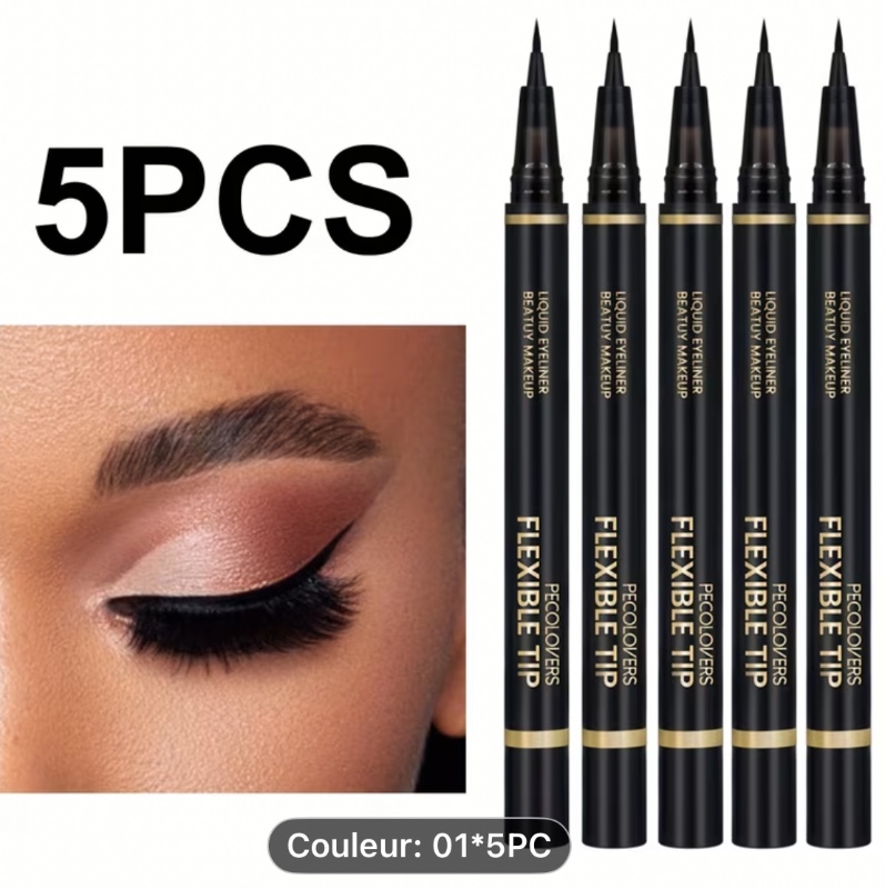 5pcs Eyeliner Liquide Waterproof - Super Exquis, Longue Tenue, Anti-Taches, Pointe Ultra-Fine, Noir, Doux et Parfait pour Débutants