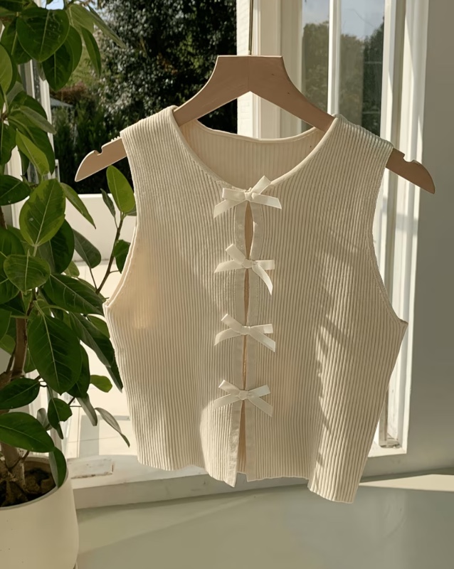 Débardeur d'été moulant, sexy et extensible avec nœud papillon
