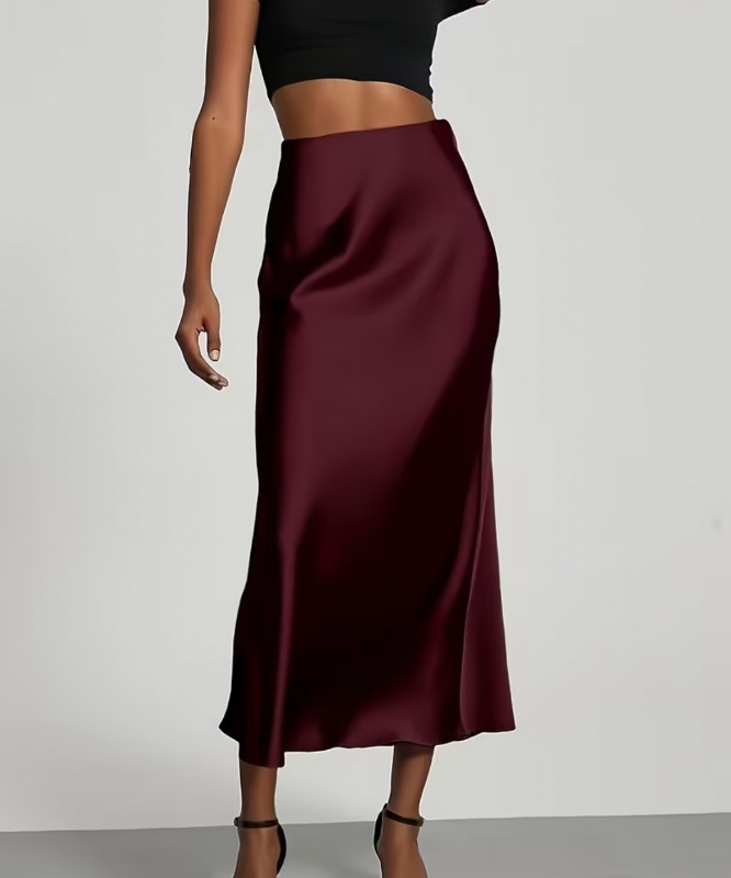 Jupe mi-longue élégante taille haute pour femme en satin et élasthanne, jupe fluide à coupe droite, style polyvalent de navetteur pour femme d'âge mûr, convient pour les vacances, anniversaires, fêtes, festivals et rassemblements, Gavin