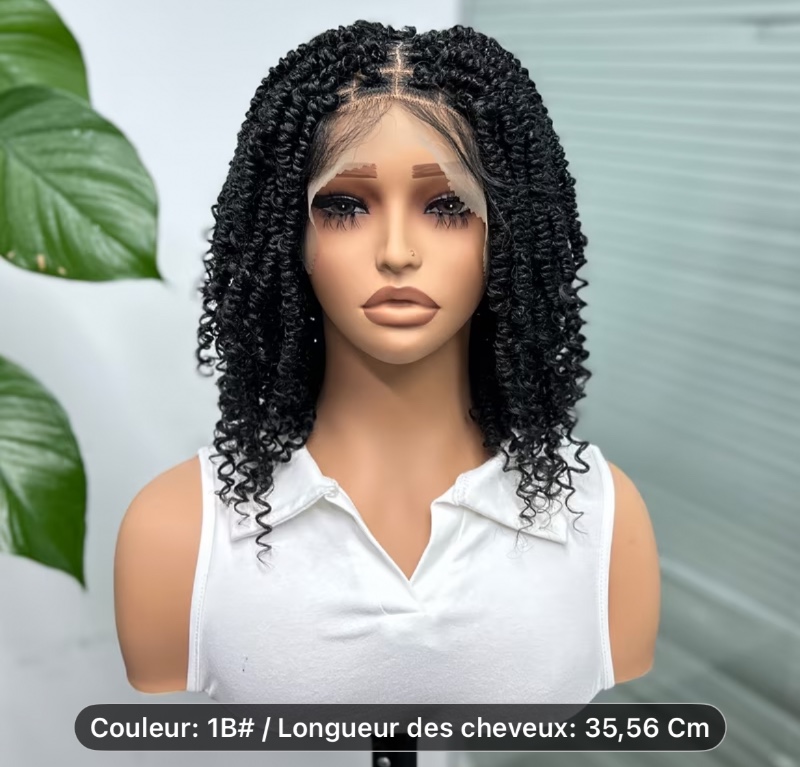 Perruques tressées sans nœud pour femmes, court bob twist perruques synthétiques à dentelle frontales, densité 180%, zone à dentelle 9x6, perruque tressée sans nœud de style fête faite à la main