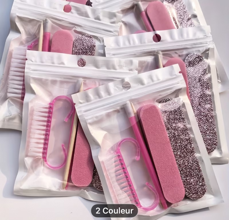 Lot de 5 pièces, Kit Manucure et Pédicure, Mini Lime à Ongles et Bâtonnet Orange, Lime à Ongles Double Face Jetable, Poussoir à Cuticules en Bois, Outils de Nettoyage des Ongles, Bâtonnet à Ongles, Pinceau pour Nail Art