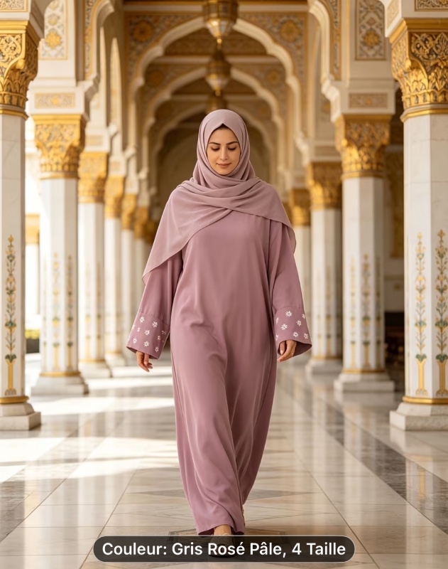 1pc (Écharpe Non Incluse) Ce Robe Abaya Tendance, Élégante et Décontractée avec de Petits Chrysanthèmes Brodés aux Poignets, Sans Écharpe, Couleur Unie, Adaptée à un Usage Quotidien, Ample et Confortable pour Femmes. Vêtements Islamiques pour Femmes Kleid