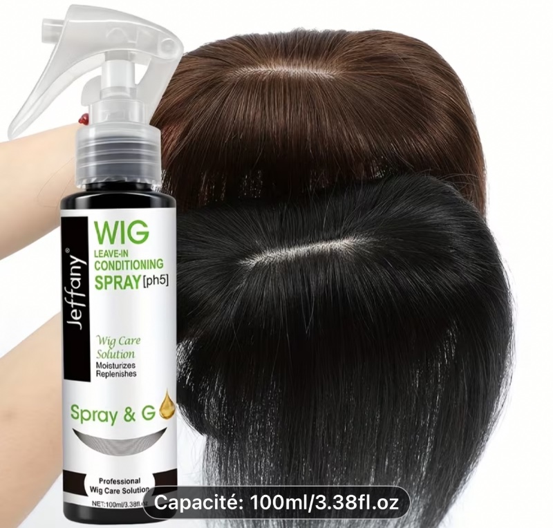 Spray Capillaire Non Rincé pour Perruques, 100 ml - Contient de l'Huile de Cumin avec une Texture Légère, Soulage la Sécheresse et les Nœuds des Perruques avec une Utilisation Unique. Crée facilement un Style Anti-Nœuds, Absorption Rapide pour des Perruqu