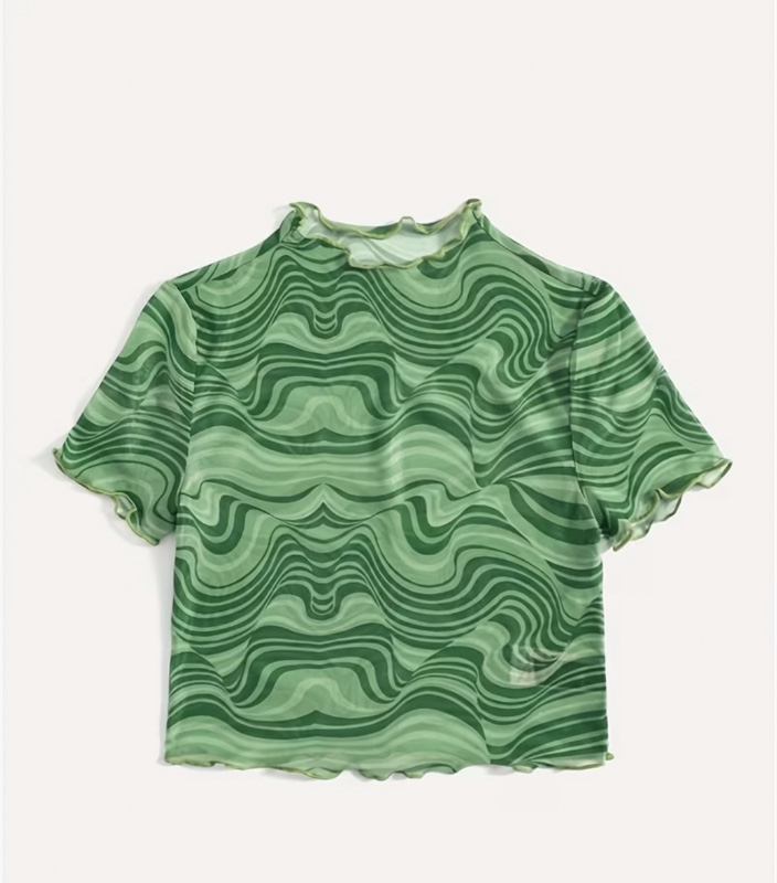 T-shirt à dessus en maille "Lettuce Trim", Vêtements de femme Printemps Été