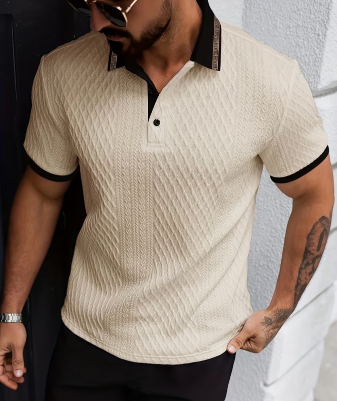 [Polo Homme Respirant] Polo Homme Nouveau à Motifs de Couleurs, à Col Jacquard, Tissu Doux et Texturé, Idéal pour les Occasions Décontractées en Extérieur, Polos Respirants et Chemises de Golf