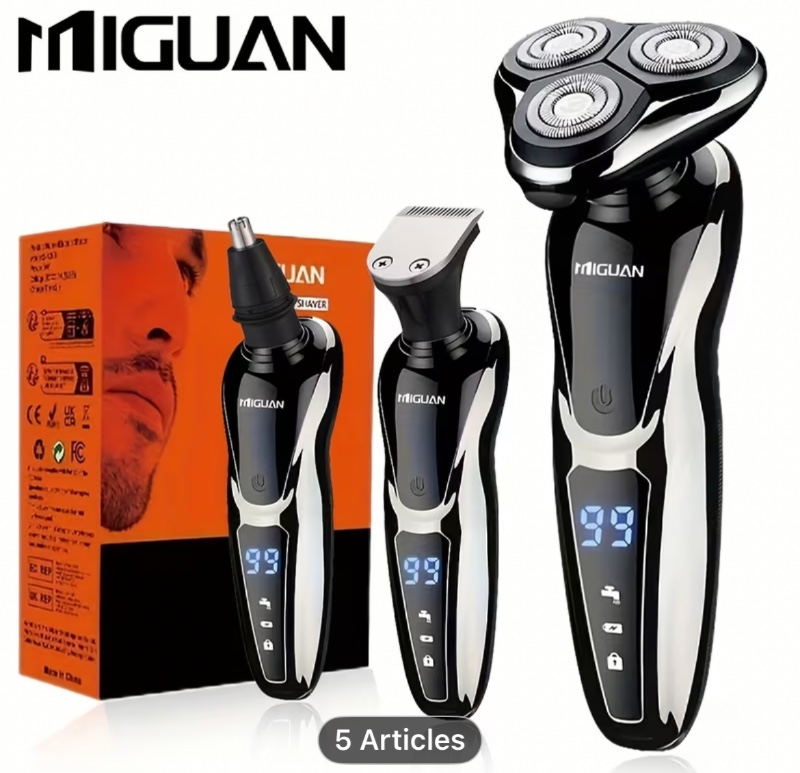 Rasoir électrique 3-en-1/4-en-1, Kit de rasage pour homme avec tondeuse à poils de nez, tondeuse à cheveux et à favoris, batterie lithium rechargeable 600 mAh, écran LED intelligent, lame rotative en acier inoxydable - Le meilleur cadeau de Pâques pour ho