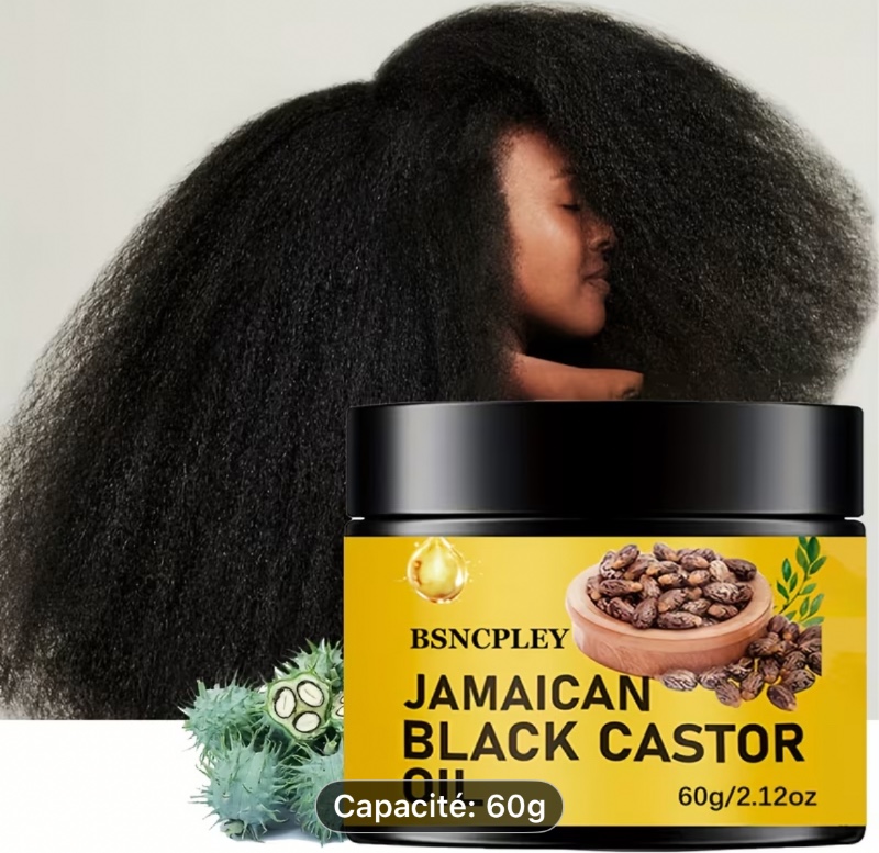 BNCPLEY Huile de Ricin Jamaïcaine Conditionneur Capillaire Sans Rinçage - Pressée à Froid Pure, Hydratante et Nourrissante pour Tous Types de Cheveux, 60g