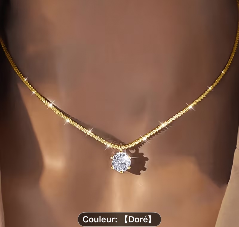 Collier Brillant en Acier Inoxydable 316 | Chaîne Clavicule Brillante, Collier Éternel de Mariage, Incrusté de Zircone Synthétique, Convient pour un Usage Quotidien, Banquets, Mariage