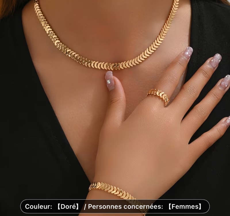 3 pièces de bijoux minimalistes feuille, incluant collier chaîne et bracelet avec bague combo, idéal pour tenue décontractée, vacances & soirées