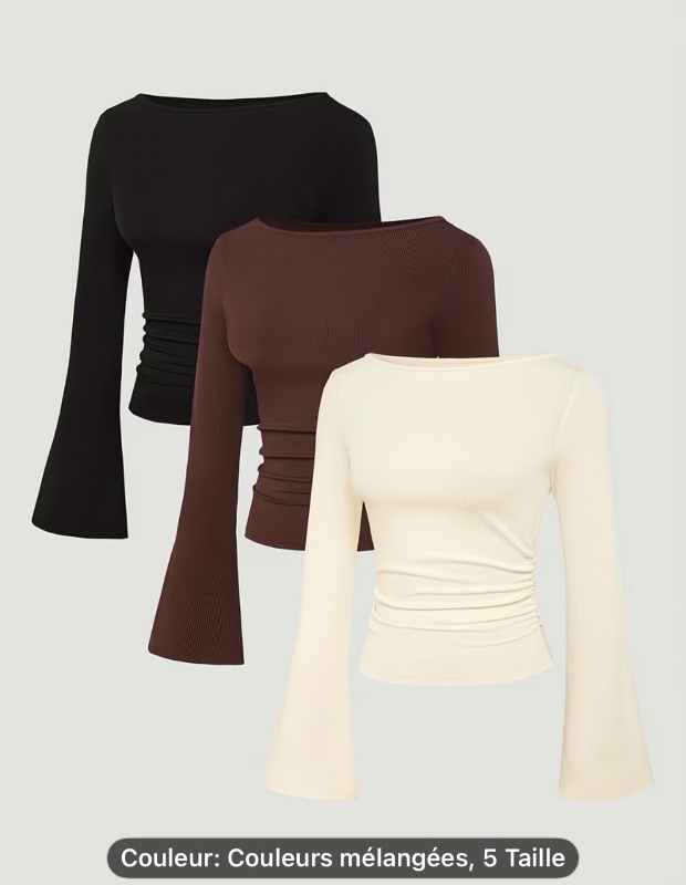 Ensemble de 3 T-shirts d'été décontractés pour femmes, couleur unie