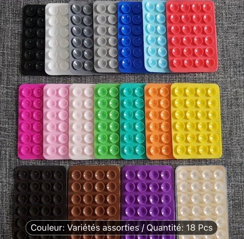 Lot de 18 ventouses de téléphone en , support adhésif universel adapté aux étuis de tablette et de téléphone, solide et facile à retirer, réutilisable et lavable, adapté pour la décoration et le support de téléphone