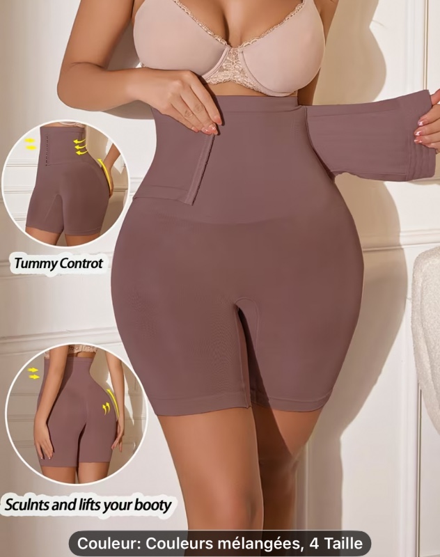 1 short taille haute sans couture pour un contrôle de l'abdomen avec fermeture à crochet sur le devant