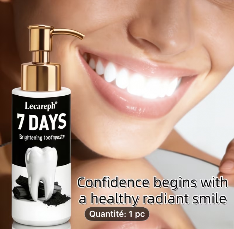 Lecareph 7 Jours Dentifrice à Pompe au Charbon Actif, Goût Menthe Naturelle, Nettoyage en Profondeur, Élimination Profonde par le Brossage, Sûr pour l'Émail, Dents, Haleine Fraîche, Doux Non-Irritant, Usage Quotidien pour les Dents Jaunes, 90G/3.17Oz