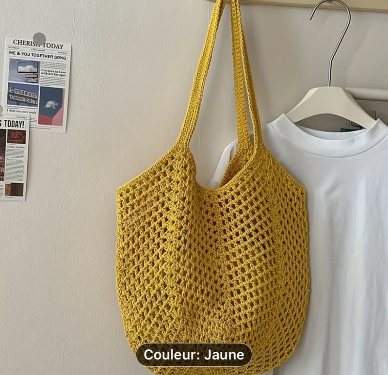 Sac Tissé Décontracté pour Femmes de Grande Capacité - Sac de Plage Ouvert avec Sangle Réglable, Marron Clair/Blanc/Jaune, Tissu Respirant pour Vacances, Shopping & Utilisation Quotidienne, Sac de Plage