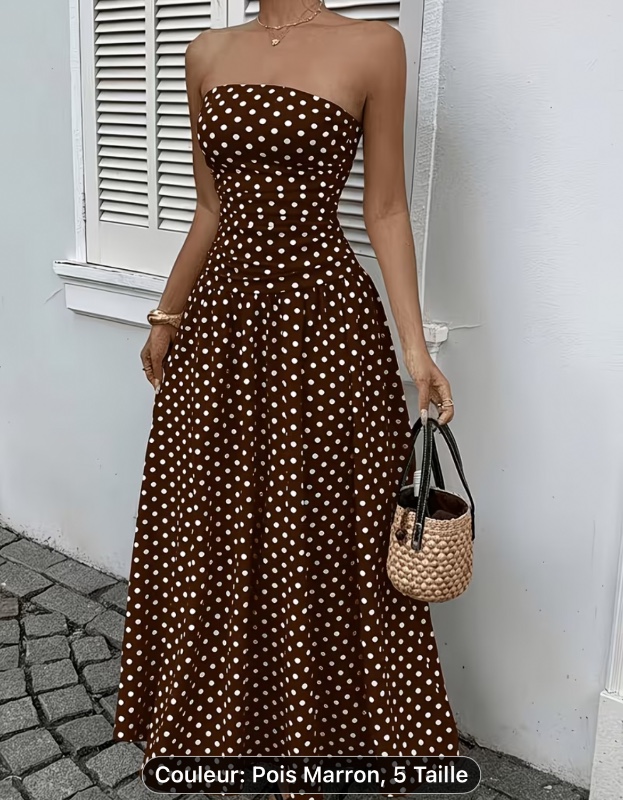 Robe tube décontractée rouge rose à pois pour les fêtes, Robe à pois pour femmes, Robe de fête pour femmes, Robe longue à pois, Robe d'été à pois, Robe sans bretelles, Robe rouge à pois