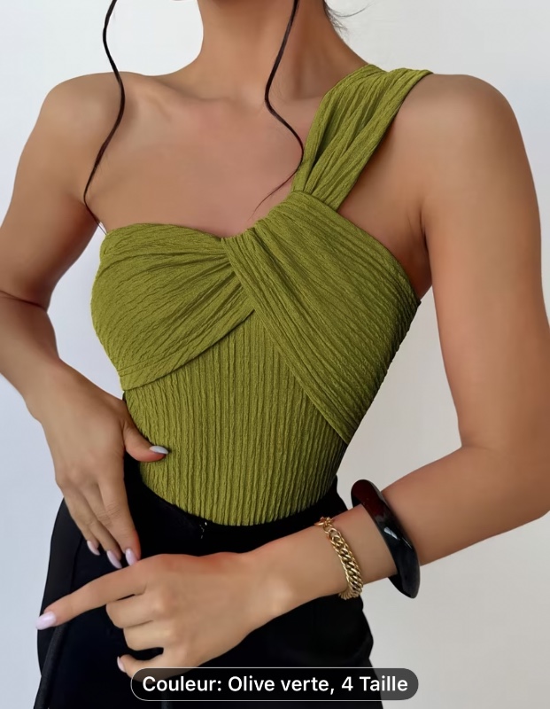 Top Femme Élégant à Bretelle Unique avec Nœud Torsadé - Coupe Slim Sans Manches, Couleur Unie, Lavable en Machine, Polyvalent pour Soirées et Tenue Décontractée Toutes Saisons