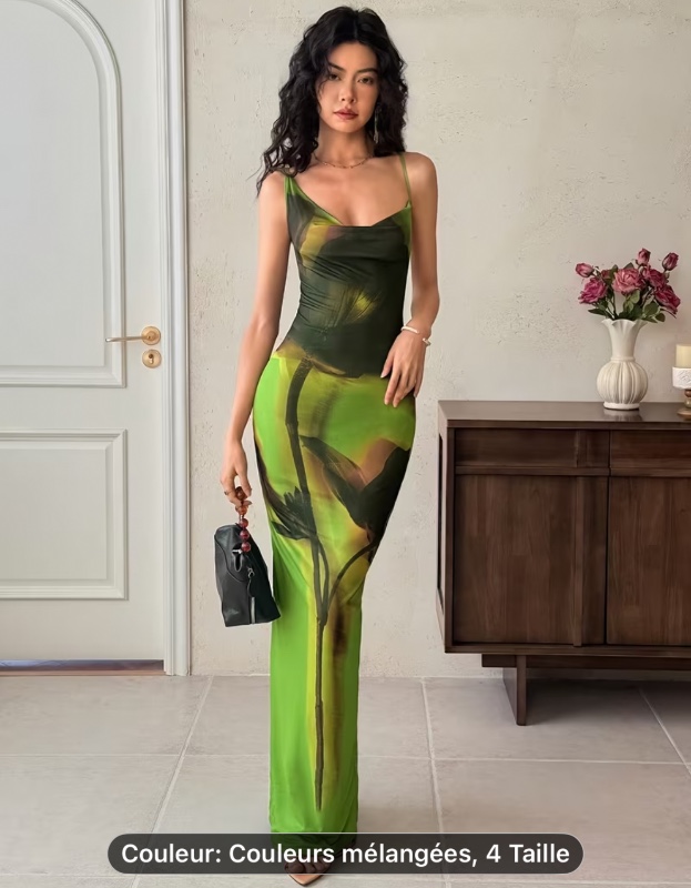 Robe longue élégante sans manches pour femmes - Coupe sirène - Robe de soirée asymétrique avec bretelles, tissu extensible idéal pour mariages, fêtes, événements spéciaux - Robe longue lavable en machine