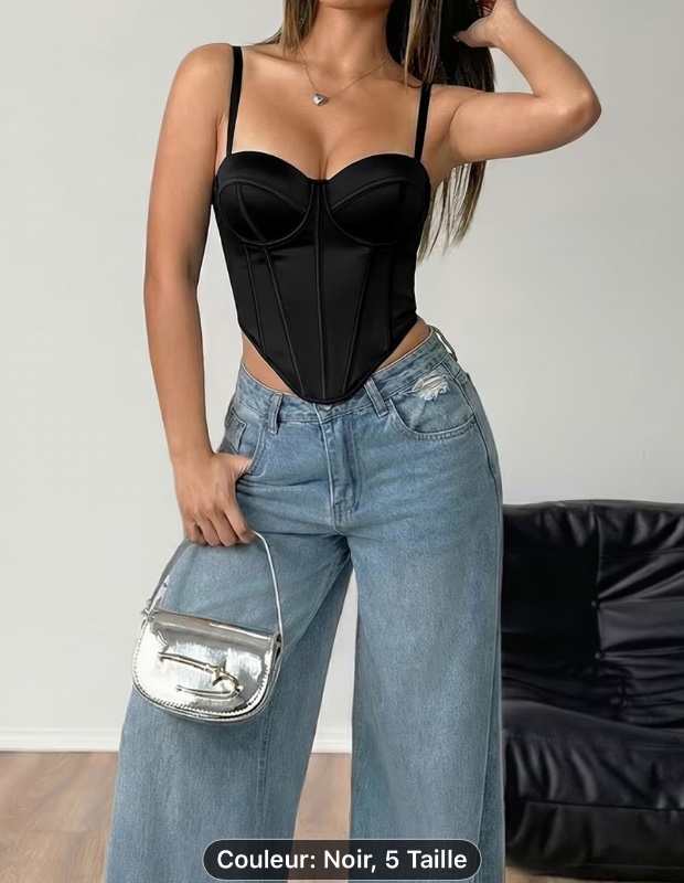 Y2K Sexy Couleur Unie Dos Nu Bretelles Fille de Cheval Bustier Camisole Top, Corset Amincissant, avec Bonnet de Soutien-Gorge Intégré pour Affermir et Amincir le Corps, Bretelles Minces Réglables, Design de Boucle Multi-Lignes sur le Dos, Ourlet Courbé Mo