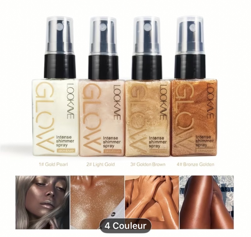 Spray Illuminant Visage & Corps, Paillettes Nacrées, Brillance Longue Durée, Contour et Highlight, Ajoutez de la Couleur à Votre Look, Résistant à l'Eau et à la Transpiration