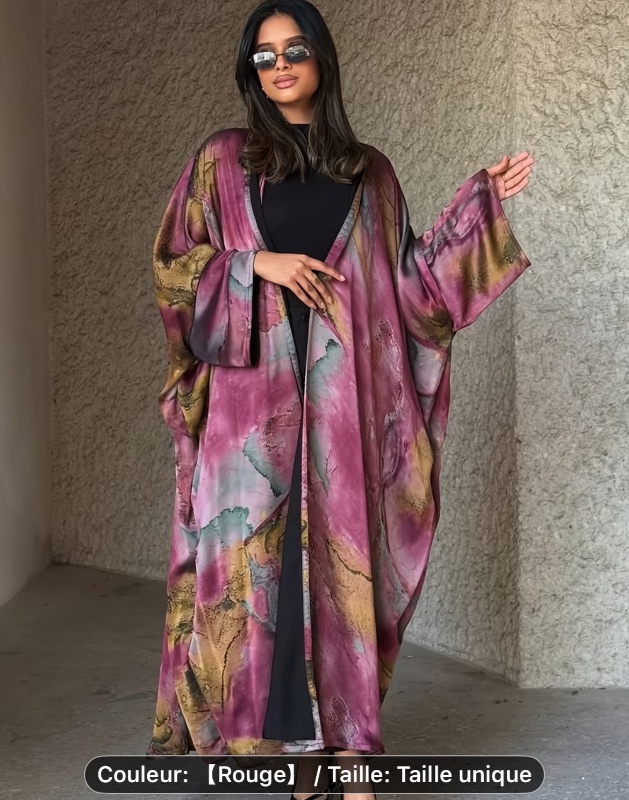 Mode d'été modeste, vêtement imprimé satin pour femmes, comprenant un foulard, une veste abaya, un vêtement d'extérieur et une robe