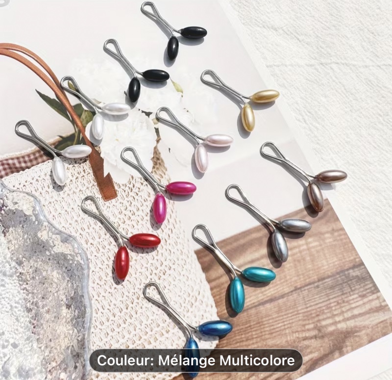 Lot de 12 Pinces à Ficelle de Foulard Musulman avec Perles de Riz