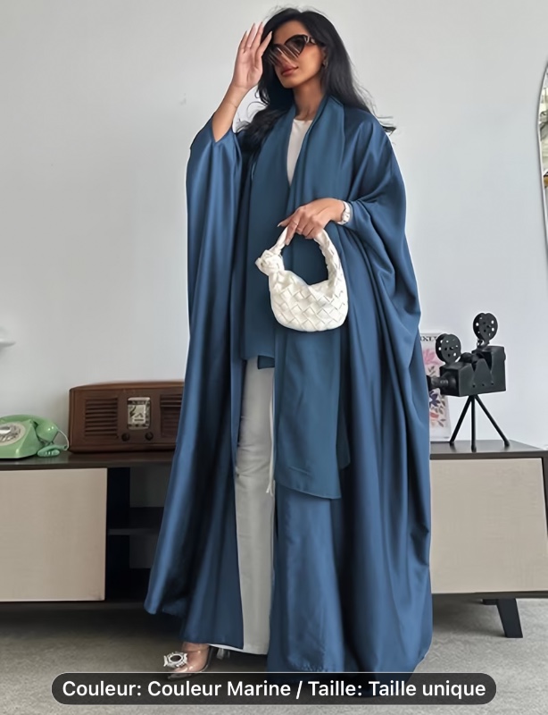 Robe ample musulmane unie à manches chauve-souris, long cardigan de Dubaï avec foulard