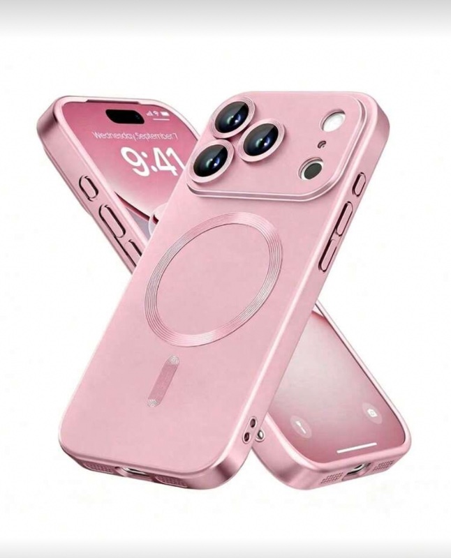 Coque magnétique en silicone souple rose métallisé (1 pièce) compatible avec iPhone 17, 17 Air, 17 Pro, 17 Pro Max. Design ultra-fin, anti-rayures, antichoc et protection intégrale de l'appareil photo. Également compatible avec iPhone 13, 11, 16 Pro Max,