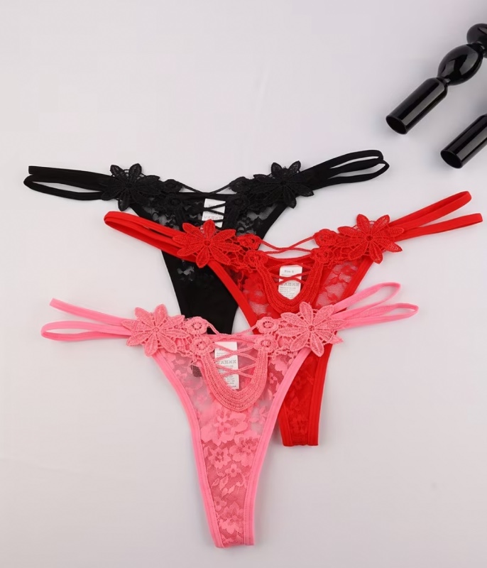 Pack de 3 Culottes String Transparentes à Taille Basse - Culottes V-String avec Dos Croisé & Découpes en Filet Ornées,  et Élégant pour Tous les Types de Corps (Lavage à la Main Uniquement) - Pack de 3 Pièces