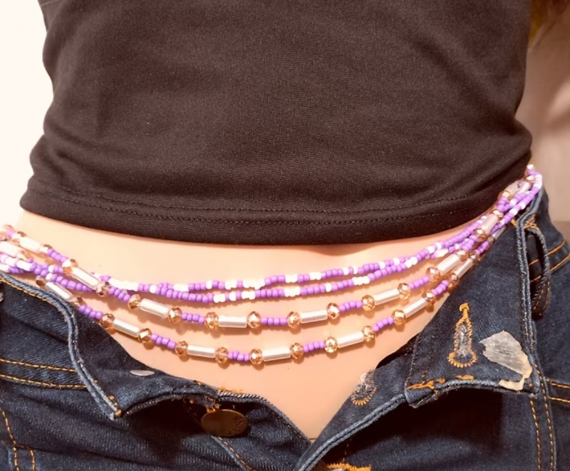 Lot de 4 chaînes de taille élastiques perlées de style bohème pour femme - Tube, bijou de corps.
