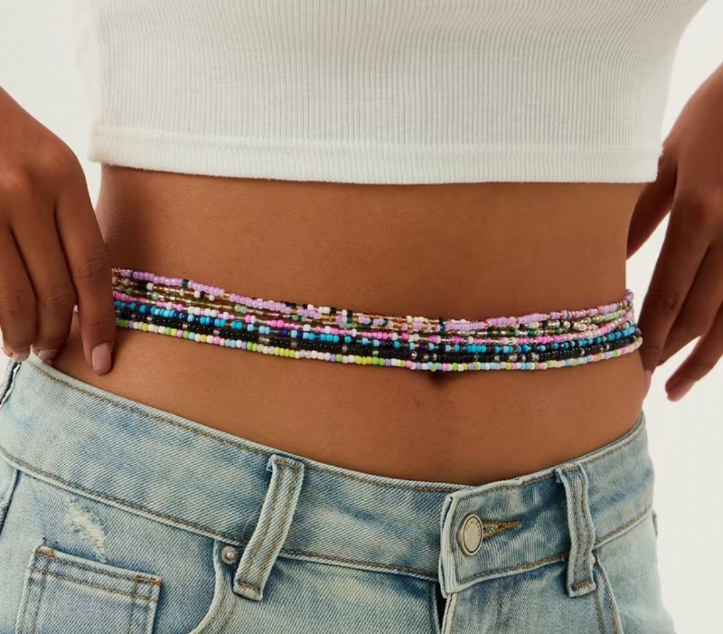 Chaîne de corps 7 pièces à perles colorées pour bikini, chaîne de taille pour vacances d'été à la plage, style bohème dopamine, chaîne de corps multicouche à perles colorées, chaîne de taille, décoration de nombril, chaîne de corps pour femme, en verre, p