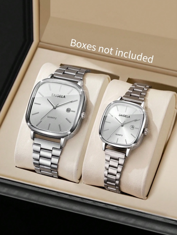 Ensemble de 2 montres-bracelets à quartz minimalistes et élégantes pour couples, avec calendrier et cadran, style classique et précis (boîte à montres non incluse).