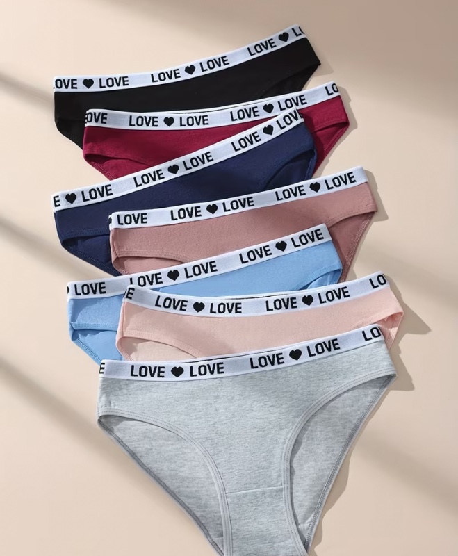 [Culottes Femme Confortables] 7 Culottes Femme à Taille Basse - Sous-vêtements Sexy Triangle Doux et Respirants avec Bande Taille "LOVE", Couleurs Unies (Rose, Rouge, Clair), Pour Tenue Décontractée, Design Minimaliste, Confort Optimal