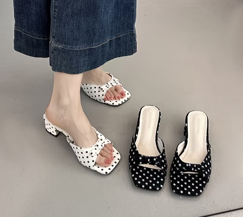 Sandales compensées à pois pour femmes, mules à bout carré avec nœud, chaussures d'été décontractées à talon bas, chaussures pour femmes
