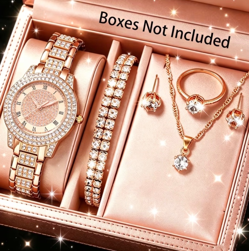 Ensemble mixte de 6 pièces de montre et d'accessoires, un ensemble de bijoux élégant et luxueux, un cadeau-surprise parfait pour les femmes, un cadeau de fêtes et un cadeau de fête des mères